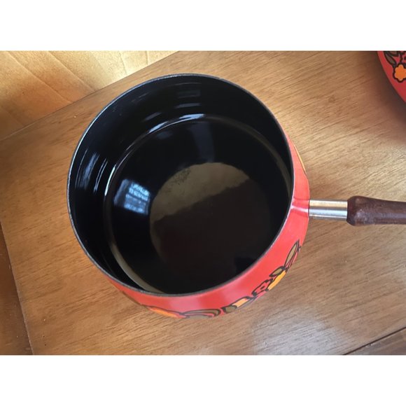 Silit Swiss Enamel Vintage Cookware, Set of 2, Floral Painted Orange Enamel, Bla - Picture 4 of 4